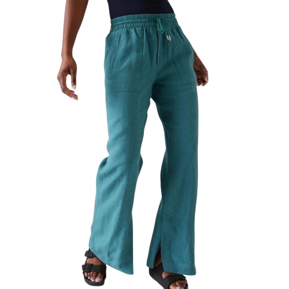 Athleta Retreat Linen Wide Leg Pant, Borealis Green, Size 8 (EUC)